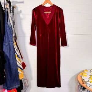 Oscar de la Renta Pink Label Velvet Robe Wine Red Loungewear Medium